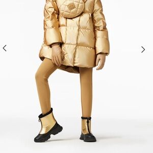 NWT Luxury Gold Winter Coat Goldberg Quilted Down Jacket With Hood Sz 6